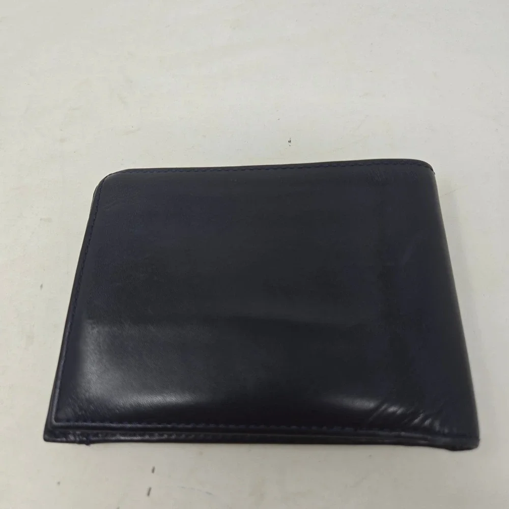 Cole Haan Mens Bifold Wallet Navy Blue Leather Slim Card Holder
